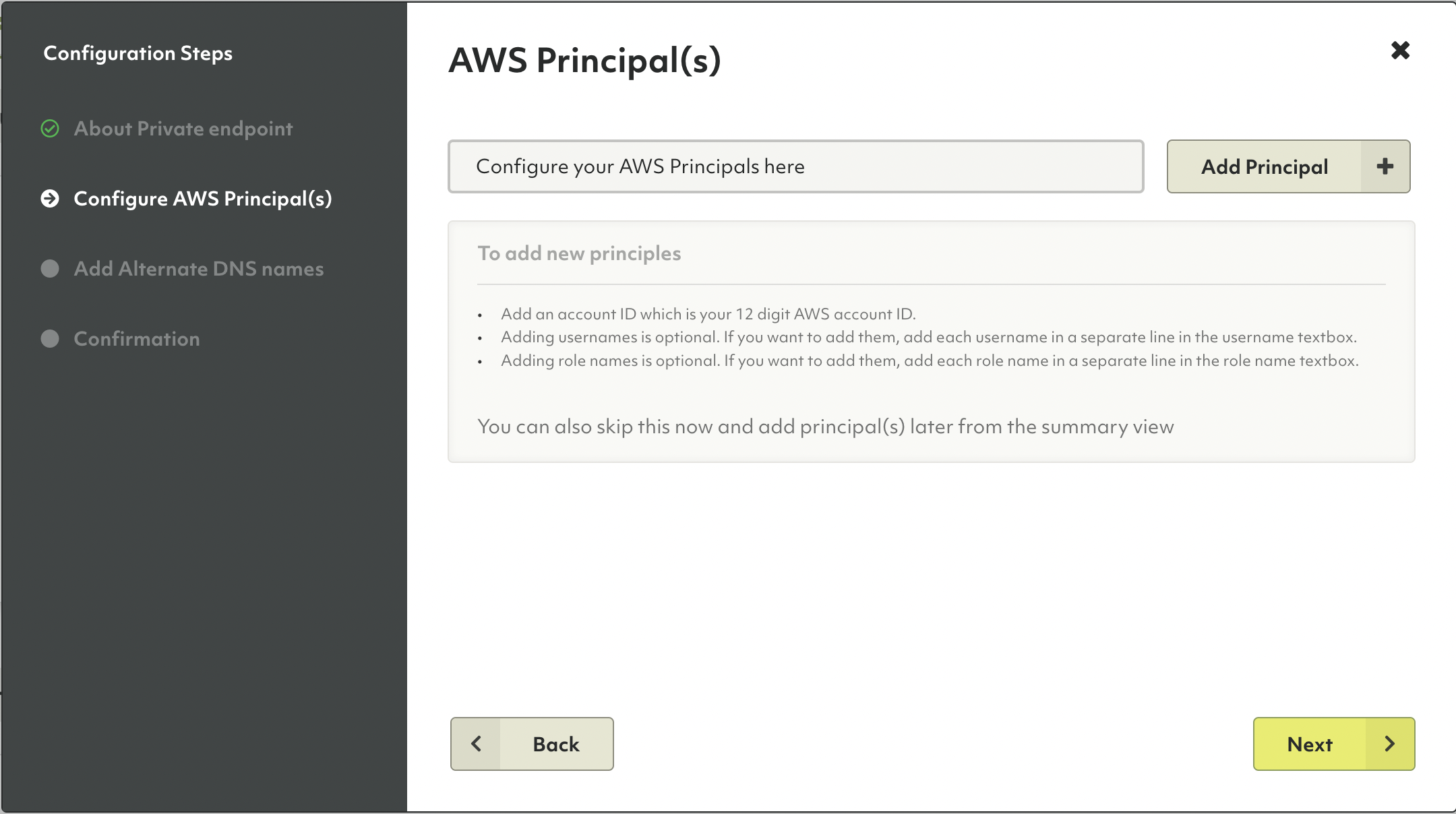 ArangoGraph AWS Private Endpoint Configure Principals